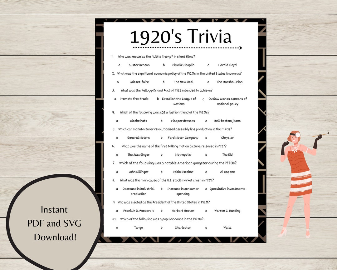 1920s Trivia for History Buffs, Trivia Lovers, Trivia Night and so Much