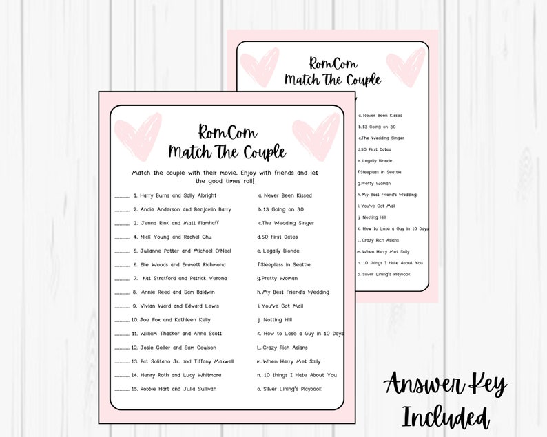 ROMCOM Game PDF: Ultimate Romantic Comedy Couples Quiz, Downloadable ...
