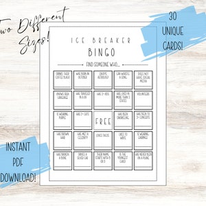 Ice Breaker Bingo Game for Team Building & Office Parties- Easy to Print- Find Someone Who Is... game, 30 Unique Cards, PDF Instant Download