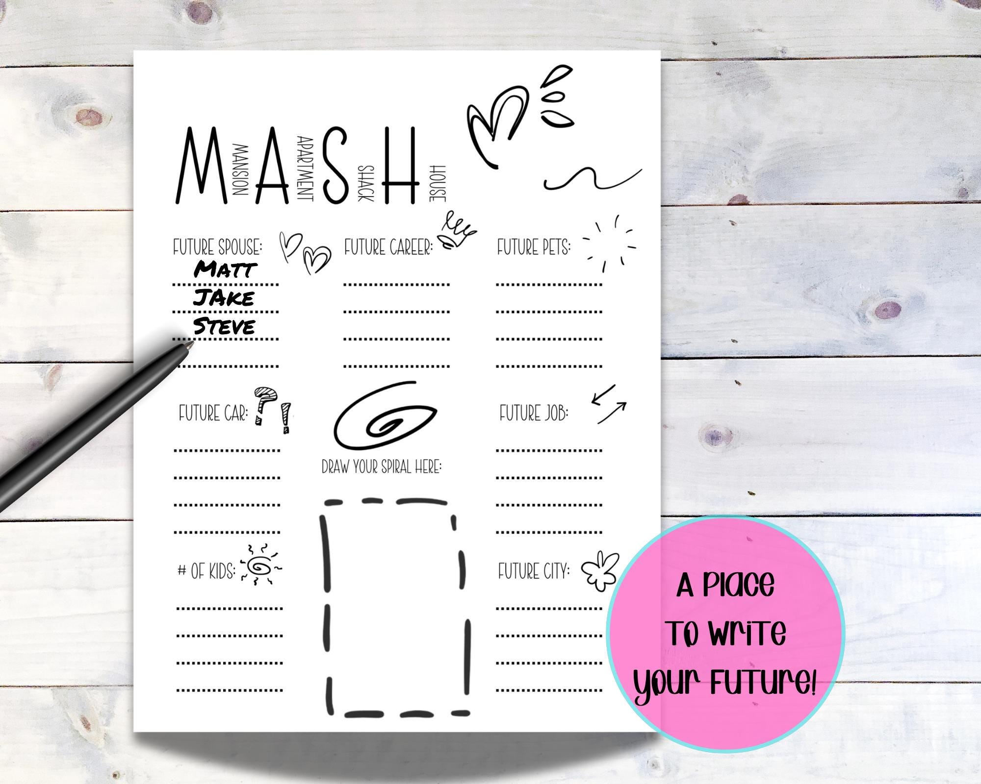 MASH Party Game Printable, Y2K Throwback With 7 Categories, Perfect for ...