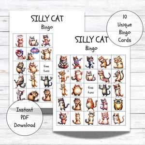 Silly Cat Bingo Game Fun Party Game for Any Cat Lover Party! 10 Unique Bingo Cards with Calling Cards & Instructions, Instant PDF Download!