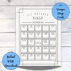 Ice Breaker Bingo Game for Office Parties & Team Building - Find Someone Who Is... game, 30 Unique Cards, PDF Instant Download