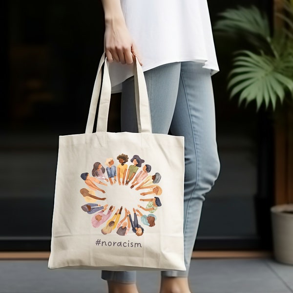 No Racism Anti-Racism #noracism LGBT Pride Support Statement Jute Bag Fabric Bag Shopping Bag FCKAFD Female Fashion Design