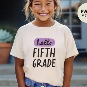 Hola quinto grado, camiseta para niños de quinto grado, camiseta de regreso a clases para niñas, camiseta del primer día de quinto grado para niñas, camiseta linda de quinto grado