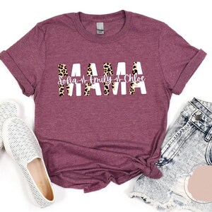 Custom Mom Shirt With Kids Names, Leopard Print Personalized Mom Shirt, Mother&#39;s Day Shirt, Mothers Day Gift, With Kids Names, Gift For Mom