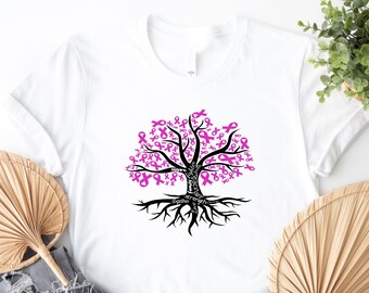 Pink Ribbon Tree Shirt, Cancer Tree Shirt, Cancer Tree Tee, Breast Cancer Tee, Cancer Awareness Shirt, Pink Ribbon Shirt, Motivational Shirt