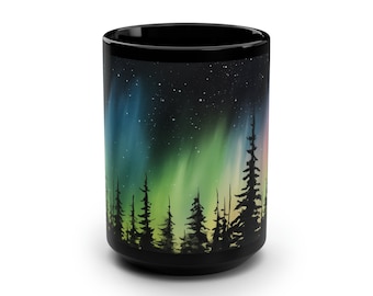 Northern Lights Mug | Aurora Borealis | Celestial Night Sky | Nature Mug | Ceramic Coffee Mug |  Black Coffee Cup | Ceramic 15 oz Mug