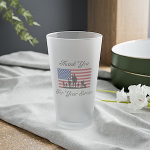 Thank You For Your Service | Military Frosted Pint Glass | Patriotic Appreciation Beer Glass Gift | Veteran Gift| Frosted Pint Glass, 16oz