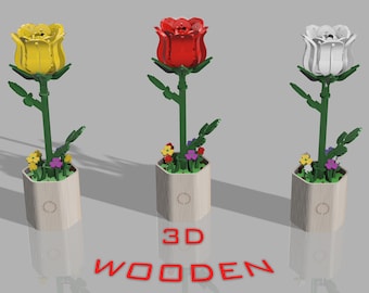 Diy Wooden Rose - Rompecabezas 3d - Flor de madera - Rompecabezas de madera - Regalo para ella - Decoración del hogar - Listo para láser - Archivo listo digital - DXF - SVG - PDF