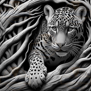 Laser Burn PNG - 3D illusie - graveren - Laser Ready - Lightburn-bestand - digitaal ontwerpbestand - muurframe - dierlijke PNG - Leopard PNG - leisteen