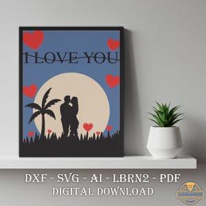 Marco de amor - Lindo regalo para novio - Pared en capas 3D - Plantilla cortada con láser, Cricut SVG y decoración de pared para Glowforge, DXF, PDF, Feliz día de San Valentín