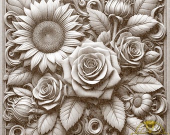 3D Sunflower & Roses Laser Engraving File (Digital Download)