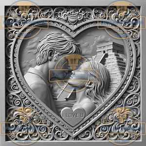 3D Couple & Mayan Pyramid Laser Engraving File (PNG)