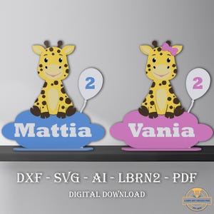 Żyrafa - Stojaki na zwierzęta Zoo Safari - Spersonalizowany stojak - Drewniany znak z imieniem - Projekty gotowe do obróbki laserowej - Stojak Glowforge - SVG - PDF - AI - Dxf