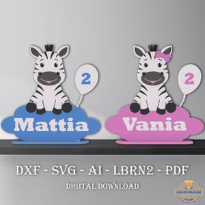 Zebra - Zoo Safari Animals Stands - Personalizowany stojak - Drewniany znak z imieniem - Projekty gotowe do obróbki laserowej - Stojak Glowforge - SVG - PDF - AI - Dxf