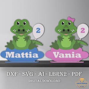Cocodrilo - Soportes para animales de safari en el zoológico - Soporte personalizado - Letrero de madera con nombre - Diseños listos para imprimir con láser - Soporte Glowforge - SVG - PDF - AI - Dxf