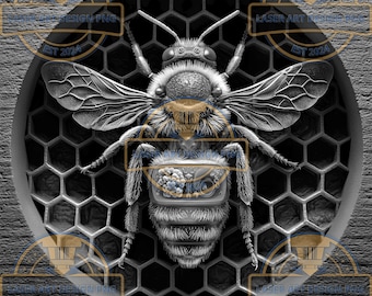 Ilusión de abeja 3D grabada con láser PNG: archivo compatible con Lightburn (descarga digital)