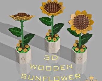 Diy Wooden Sunflower - 3d Puzzle - Wood Flower - Wooden Puzzle - Gift for Her - Home Decor - Laser Ready - Digital Ready File - DXF - SVG