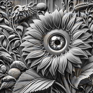 Laser Burn PNG - 3D Illusion - Engrave - Laser Ready - Lightburn File - Digital Design File - Wall Frame - Flower PNG - Sunflower - Slate