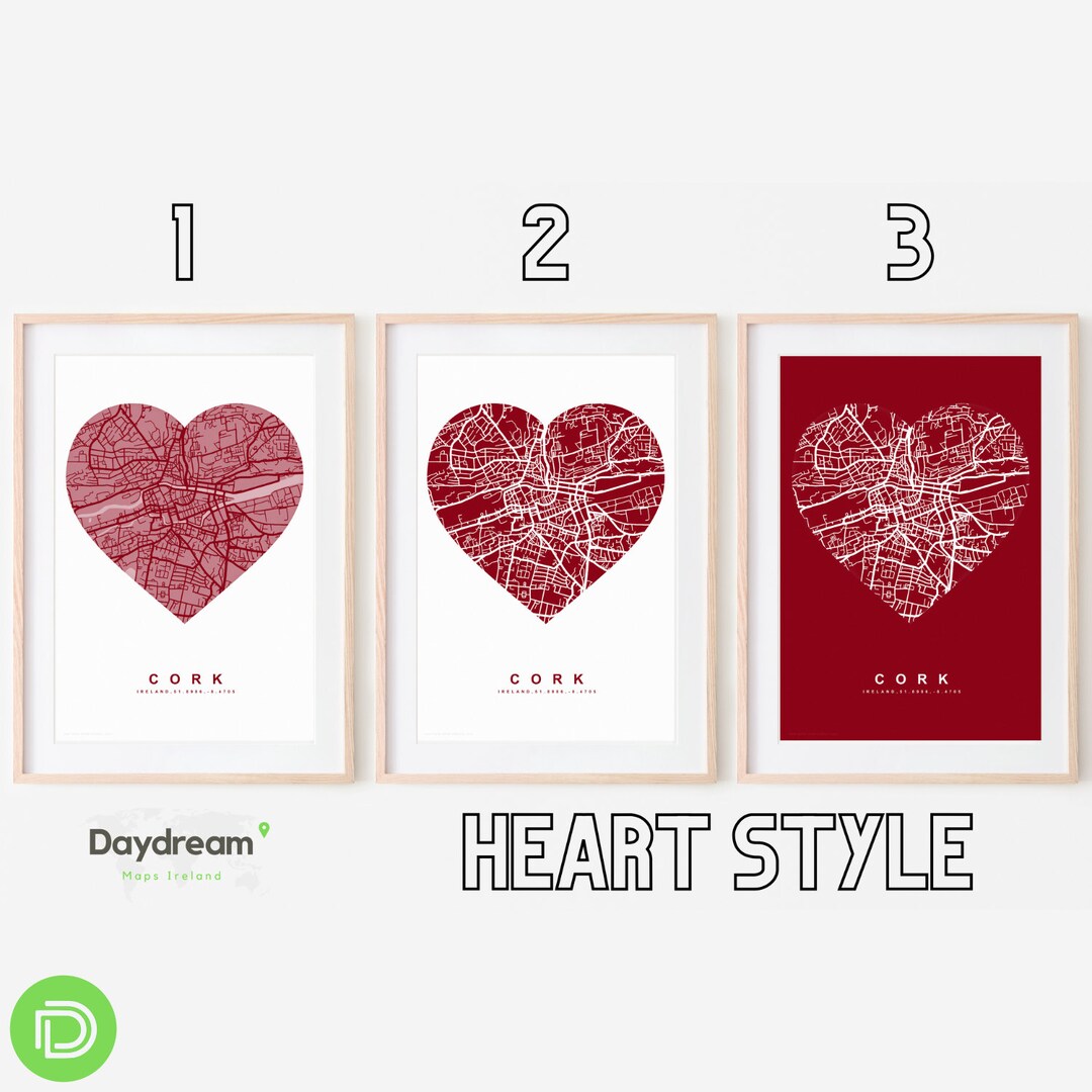 Custom Heart Map - Multiple Styles & Colours With Streets, Place Name ...