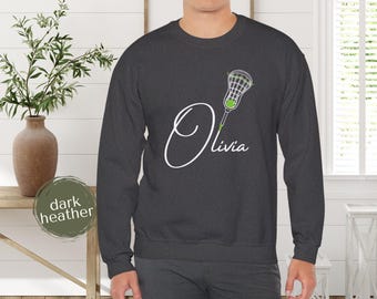 Gepersonaliseerde lacrossestick-sweater. Sweatshirt met gepersonaliseerde teamnaam. Aangepaste lacrosse-spelersnaam. Op maat gemaakte lacrosse-sweater