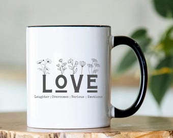 Inspirational Love: Laughter Overcomes Various Emotions. Motivational Mug - Inspirational Quote Coffee Cup for Success.  Choose Love.