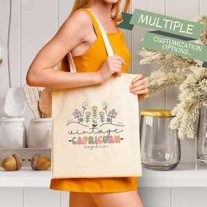 Capricorn Tote Bag, Personalized Vintage Capricorn Tote Bag, Capricorn Gift, Tote Bag, Customize Bag, Vintage Gift Ideas, Gift for Friend