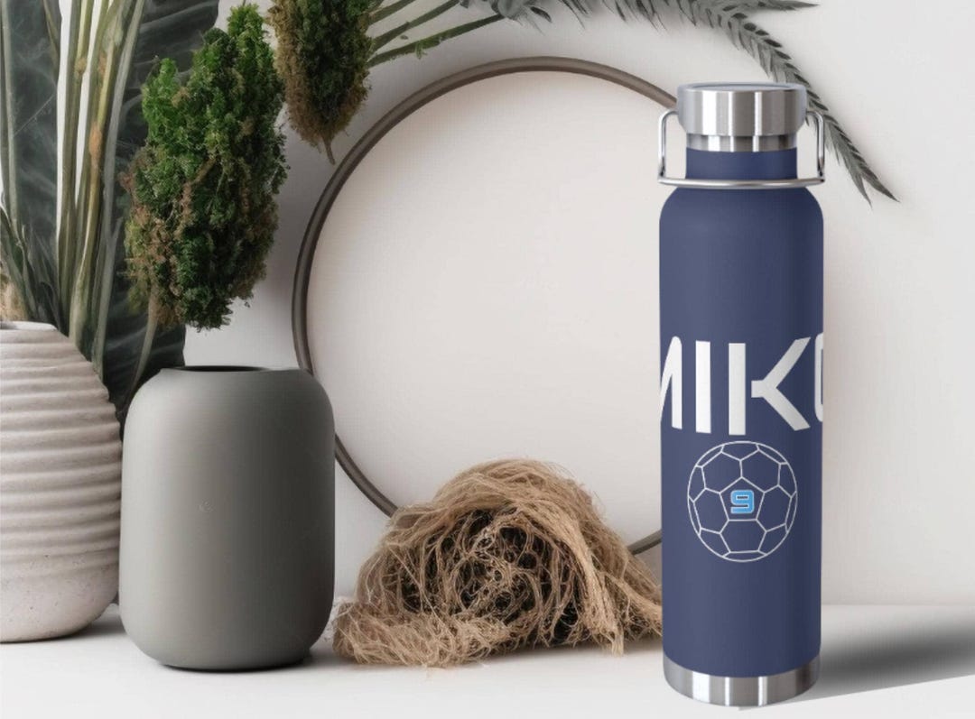 Personalized Soccer Water Bottle - Custom Name & Number, Stainless ...