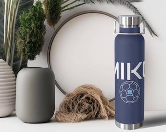 Personalized Soccer Water Bottle - Custom Name & Number, Stainless Steel Sports Bottle, Soccer Dad Tumbler. Bottle with Name. Initial/Number