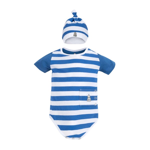 GTube Onesie for Kids Adaptive Clothing for Gtube Baby Romper Feeding Tube Access Baby Bodysuit for Special Needs Infant - Blue