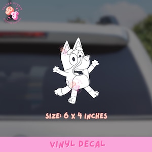 Blue Dog Decal 6 x 4 inches white, waterproof vinyl