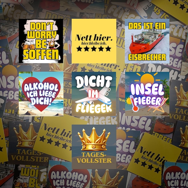 Ballermann Mallorca Party Sticker 50 Stk. Aufkleber Set | Kleber | Malle Sticker | Oktoberfest | Karneval | Saufen Sticker