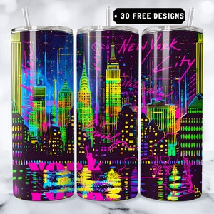 New York 20oz Tumbler Skinny Design Sublimation PNG Digital Download City Wrap Print DigitalOnly New York City Neon Mug Design