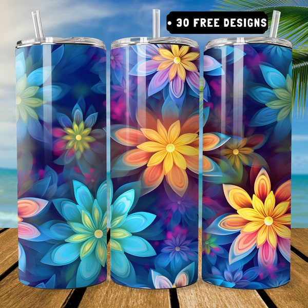 3D-Blumen 20 Unzen Skinny Tumbler Sublimation Design Digitaler Download PNG Becher DIY Handwerk Digitaldruck Fotografische Blumen