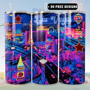Las Vegas 20oz Skinny Tumbler Design Sublimation PNG Digital Download Vegas City Wrap DigitalOnly Mug Sublimation Neon Design Las Vegas