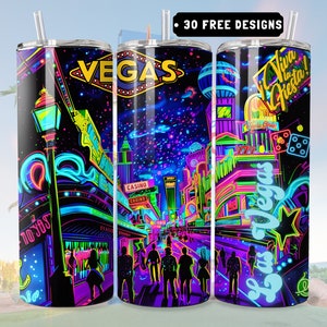 Las Vegas 20oz Skinny Tumbler Design Sublimation PNG Digital Download Vegas City Wrap DigitalOnly Mug Sublimation Neon Design Las Vegas