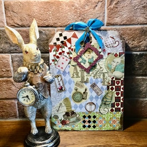 Alice In Wonderland artisan wall hanging, wall decoration sign, wall art, Alice in Wonderland nursery decor, gift idea.