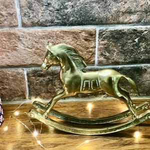 Solid brass rocking horse, vintage brass horse figuirine paper weight