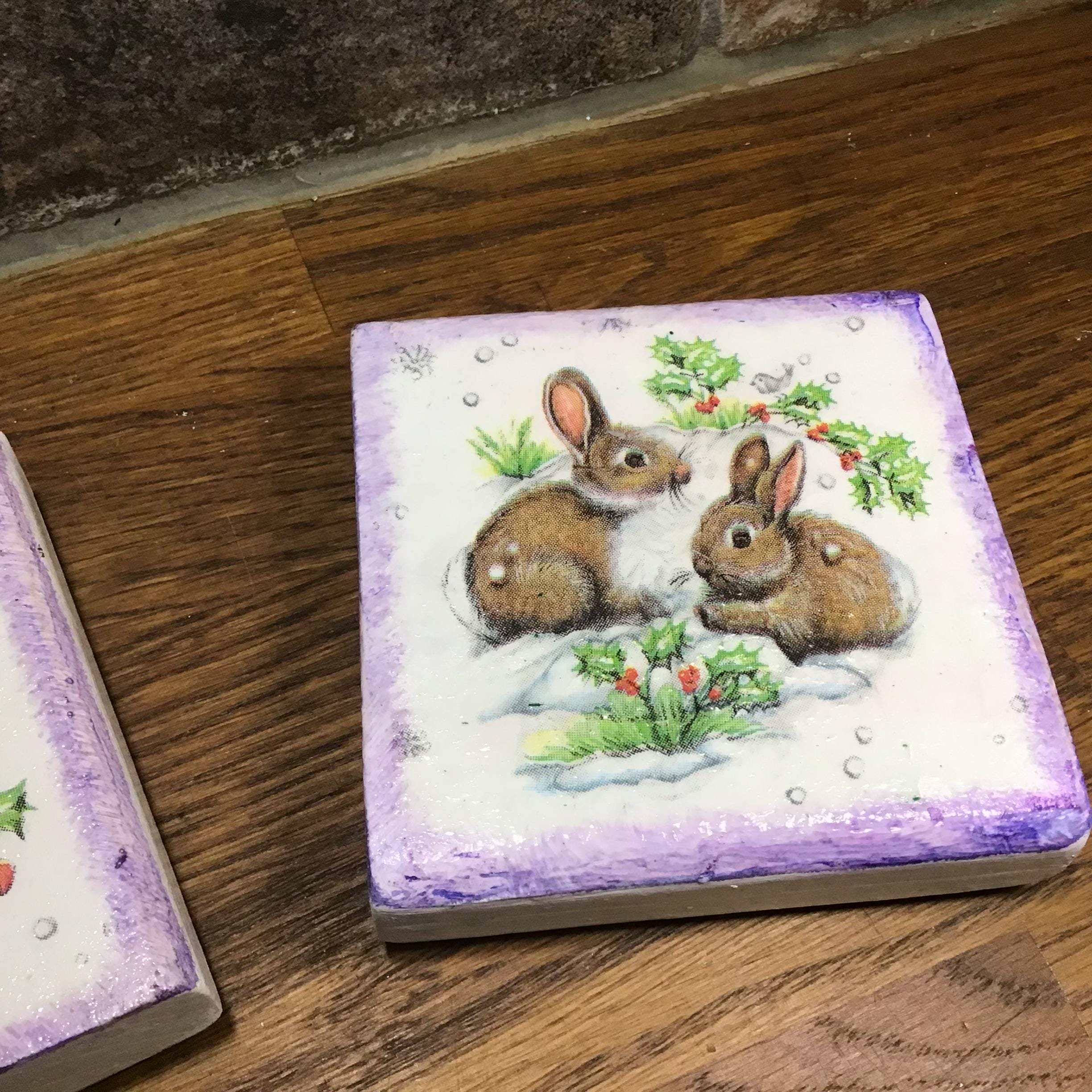 クリスマス コースター デコパージュ 手作りクリスマスコースター：クリスマスのデコパージュ木製コースター