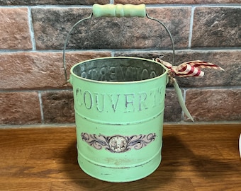 Shabby Chic Green Milk Churn Vase: Farmhouse French Country Decor