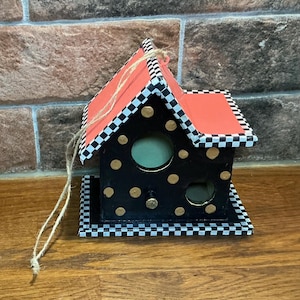 Bird house wood painted decoupaged bird nesting box garden bird box rustic perfect gardener gift