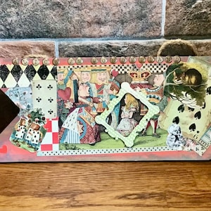 Alice in Wonderland wooden hanging sign, handmade decoupage wall hanging sign, Alice in Wonderland home decor, Alice in Wonderland gift.