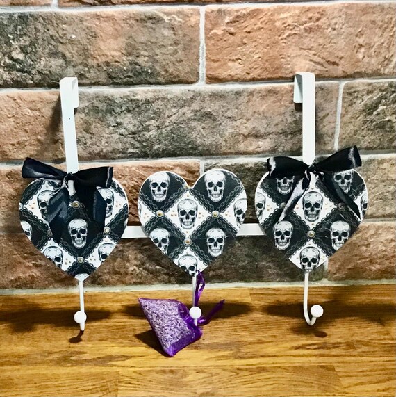 Skull Decoupaged Over Door Hook Hanger Gothic Style Home Storage