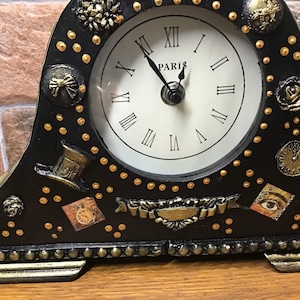Steampunk clock, Steampunk inspired artisan hand decorated mantelpiece clock, Steampunk home decor, Steampunk gift idea