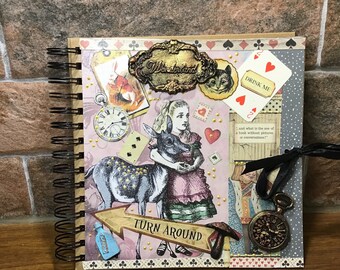 Alice In Wonderland decoupage journal book, Alice in Wonderland note book, great great idea