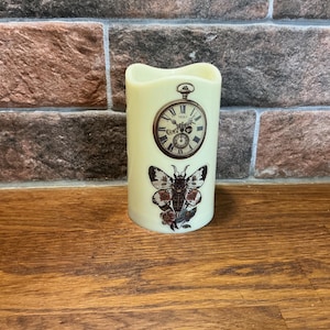 LED 5 ”flammenlose Ivory decoupage Kerze Vintage-Stil Schmetterlinge und Blumen Dekoration Geschenkidee