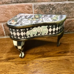 Alice in Wonderland themed jewellery box, wood piano vintage jewellery box, Alice in Wonderland gift