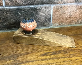 Tope de puerta hecho a mano, cuña de puerta de madera maciza teñida en roble, accesorio para el hogar