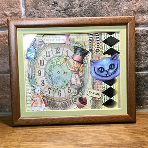 Alice in Wonderland Framed Collage Art: OOAK Mixed Media Wall Decor