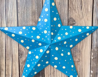 Hand-Painted Blue Teal Barn Star: Rustic Farmhouse Decor (12"x11") Amish star